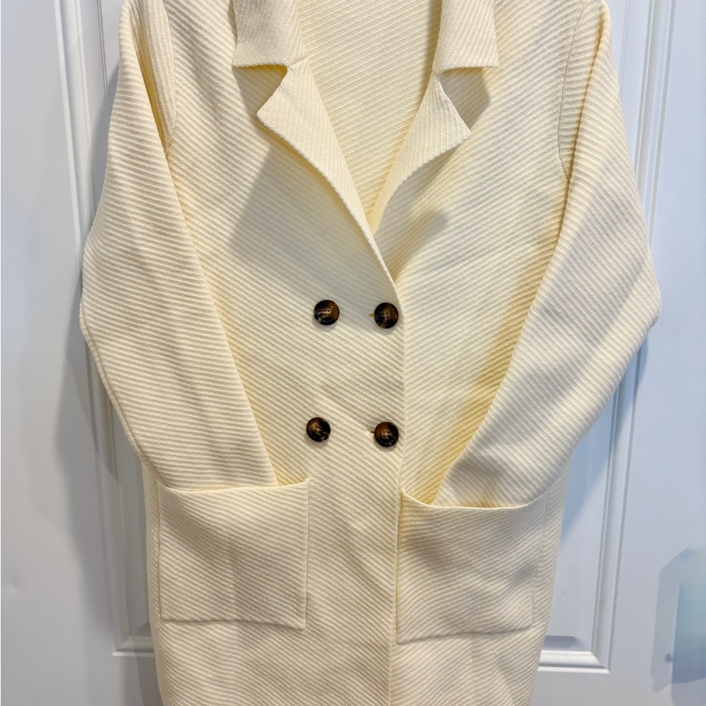 Women's Casual Notched Lapel Double Breasted Large Pocket Ribbed Blazer Jacket